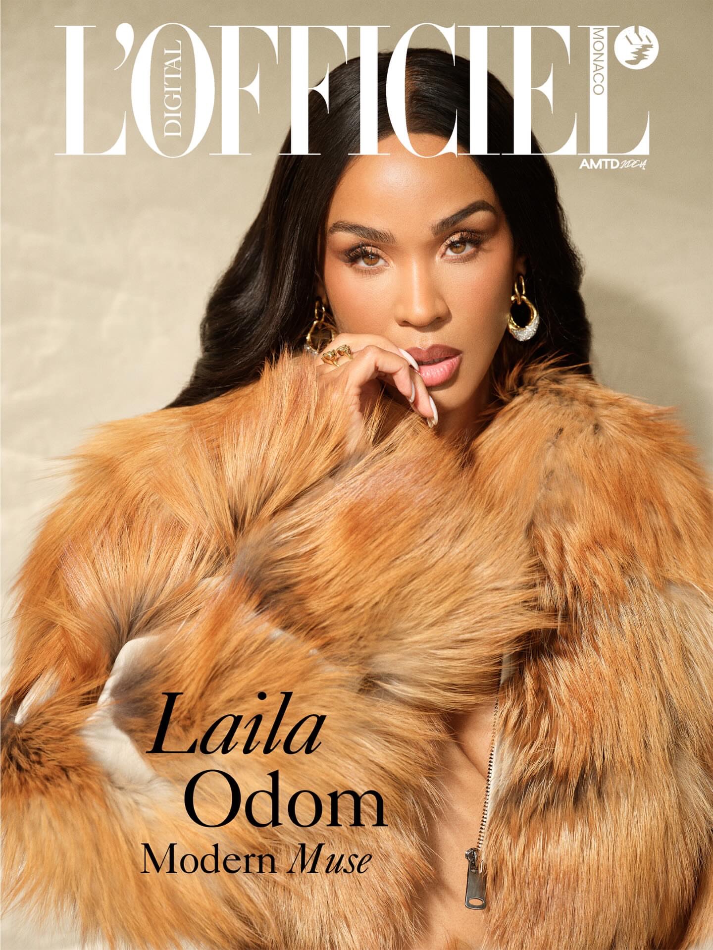 Laila Odom on the L'Officiel Monaco digital cover — Modern Muse, makeup by Rebecca Lee Artistry